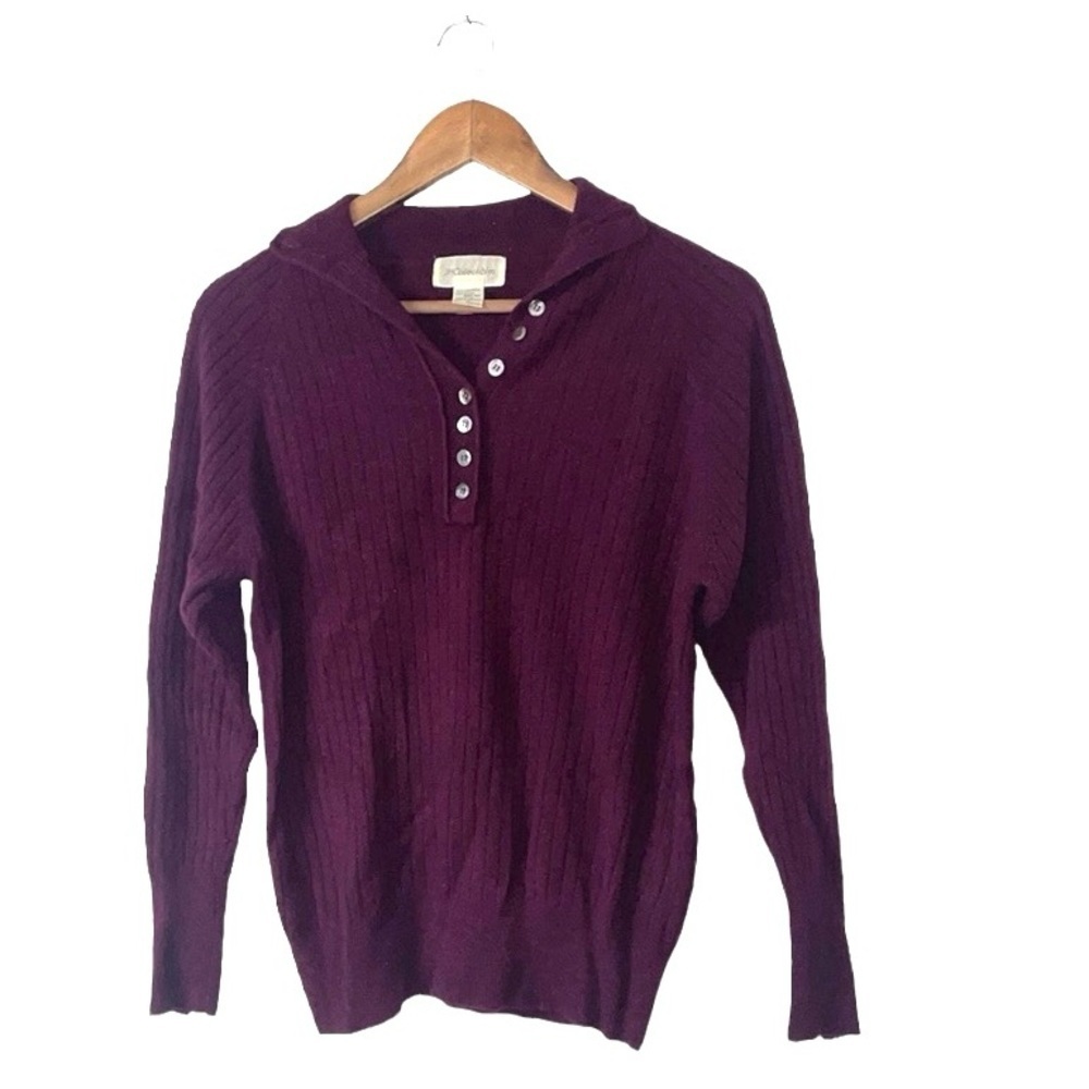 Vintage JH Collectibles Purple Lambswool Angora Rabbit Hair Henley Sweater Small